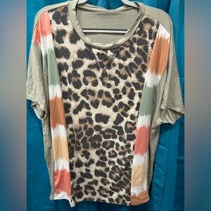 Plus Leopard Colorblock Top